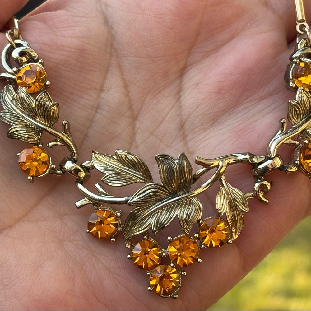 Vintage Coro Amber Rhinestone Necklace